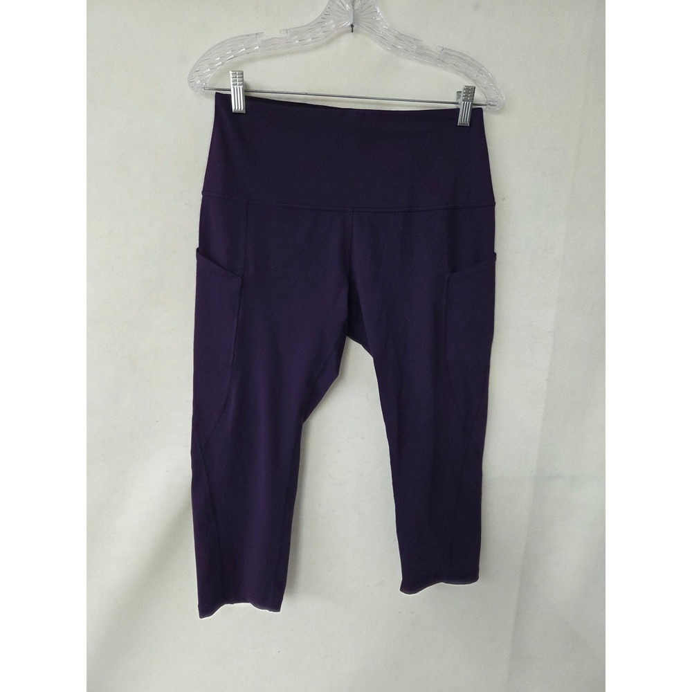 Ododos Womens Purple High Waisted Cropped Leggings with Pockets Size Large
